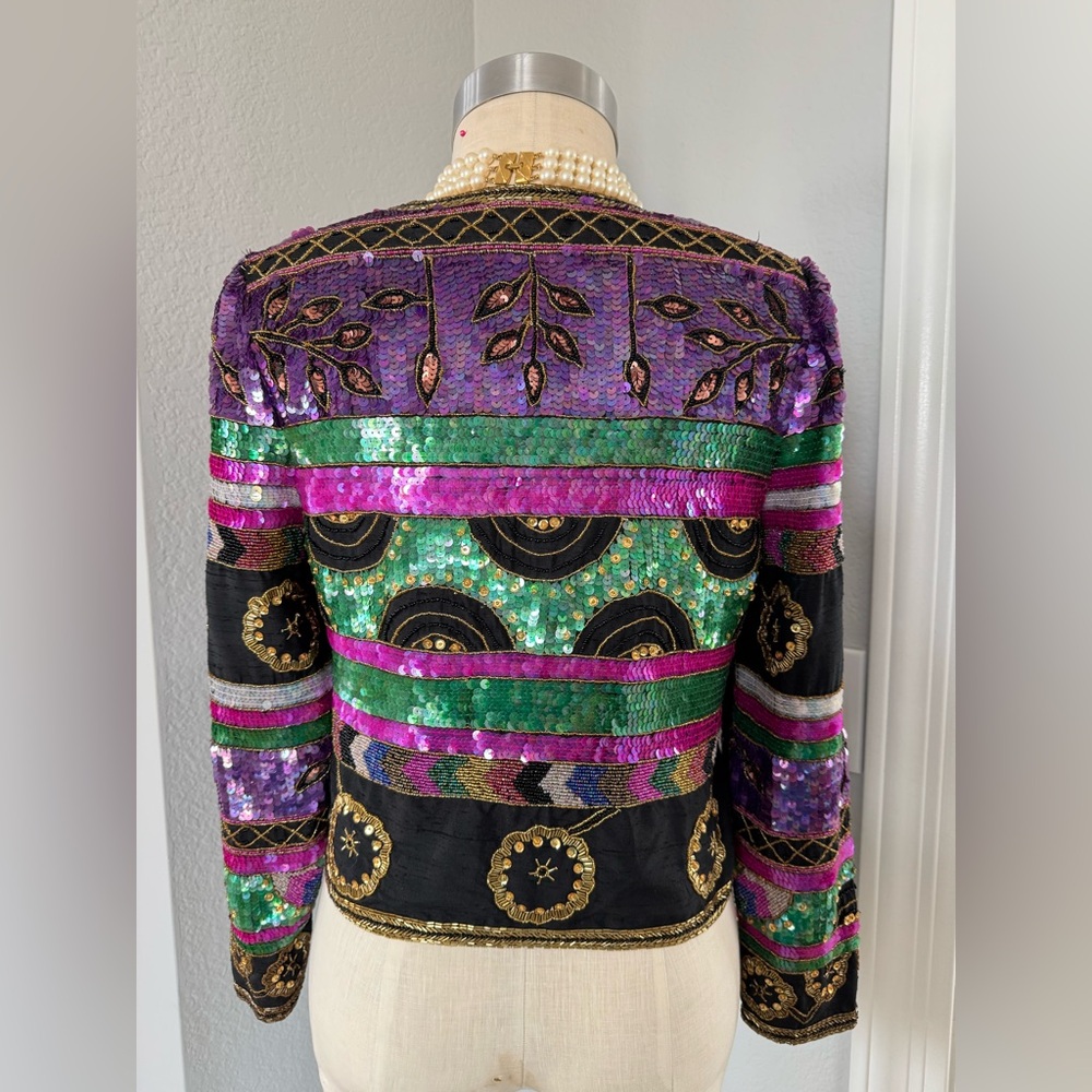 100% Silk Heavily Beaded Sequin Leslie Faye Bolero Small - Picture 4 of 11